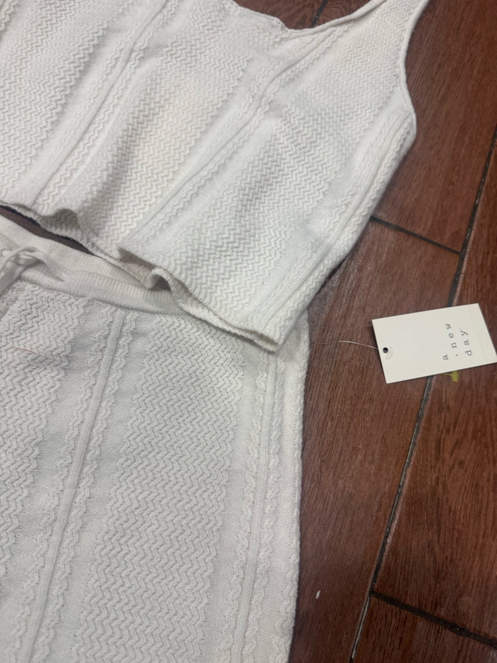 Two piece- Women's Crochet Like Sweater Tank Top & Shorts A New Day™ Cream S NWT - Picture 6 of 10